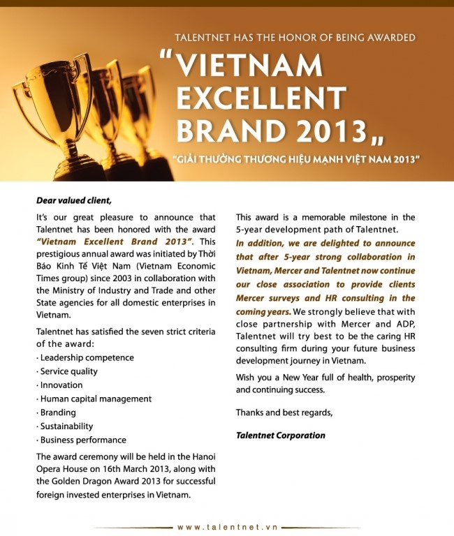 Thương hiệu xuất sắc Việt Nam 2013